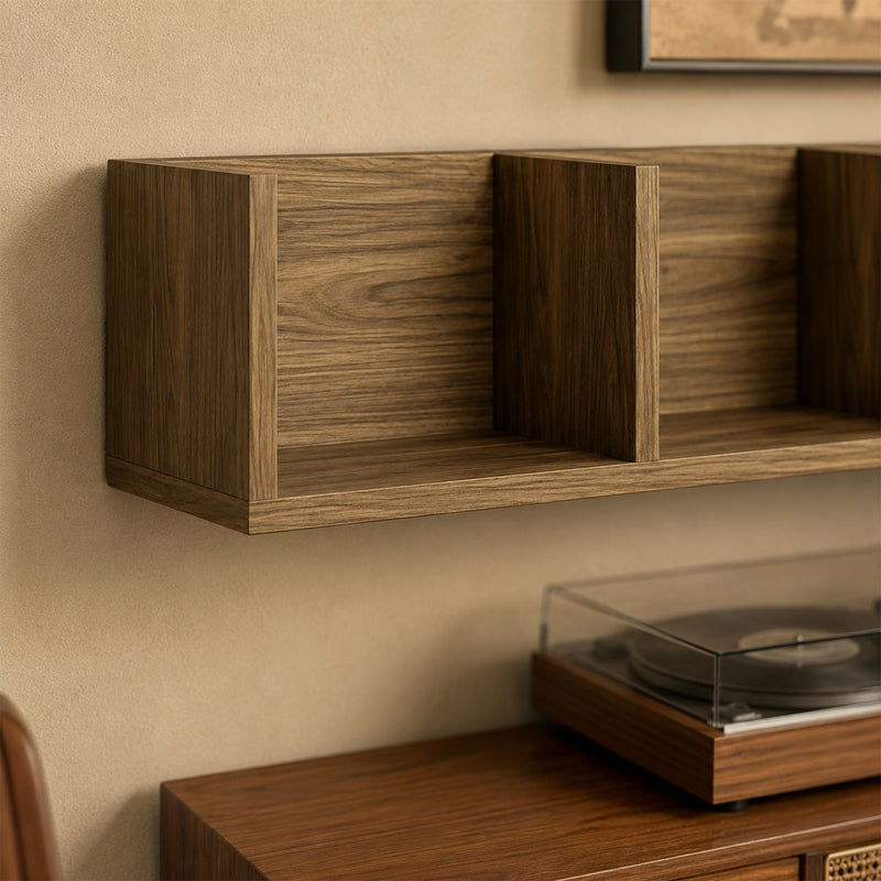 CD Storage Unit Wall Mounted Organiser with 4 Sections for 60 Discs Walnut Brown