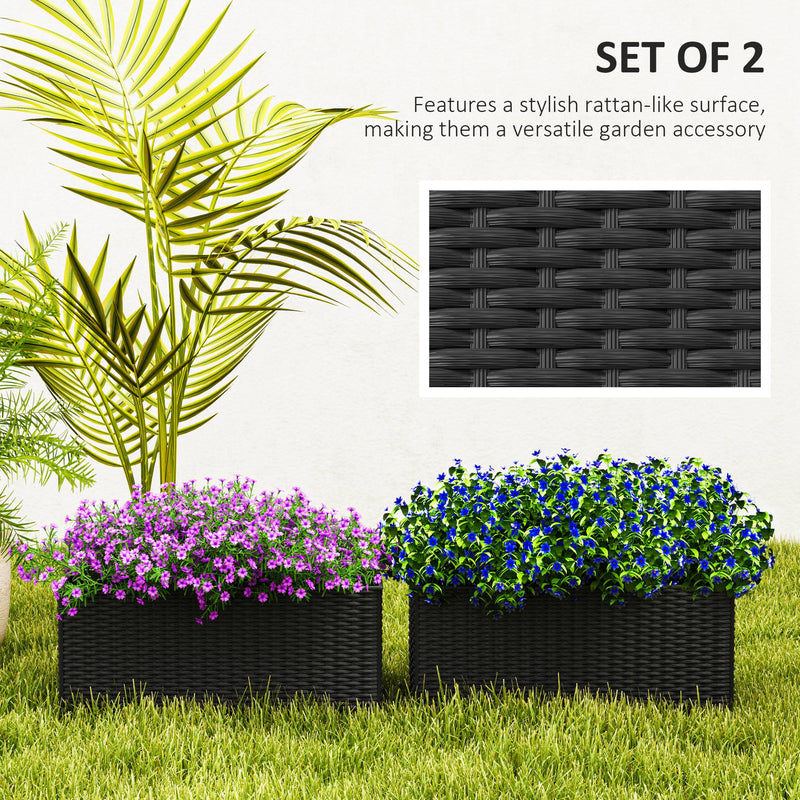 Set of Two Black Rattan Effect Planters for Garden and Patio by Outsunny