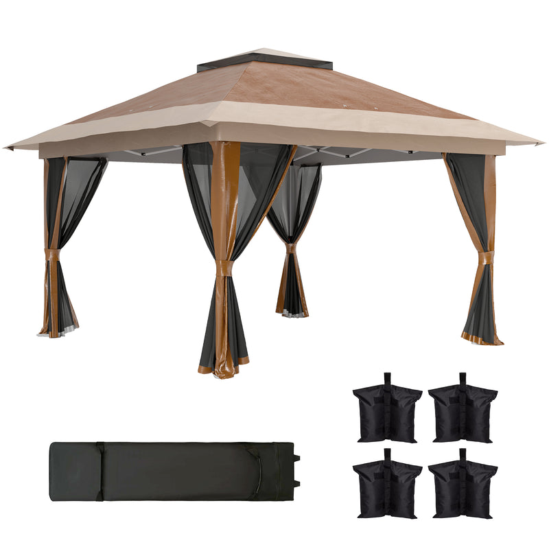 Brown 3.6 x 3.6m Pop Up Garden Gazebo with Mesh Sides for Outdoor Events by Outsunny