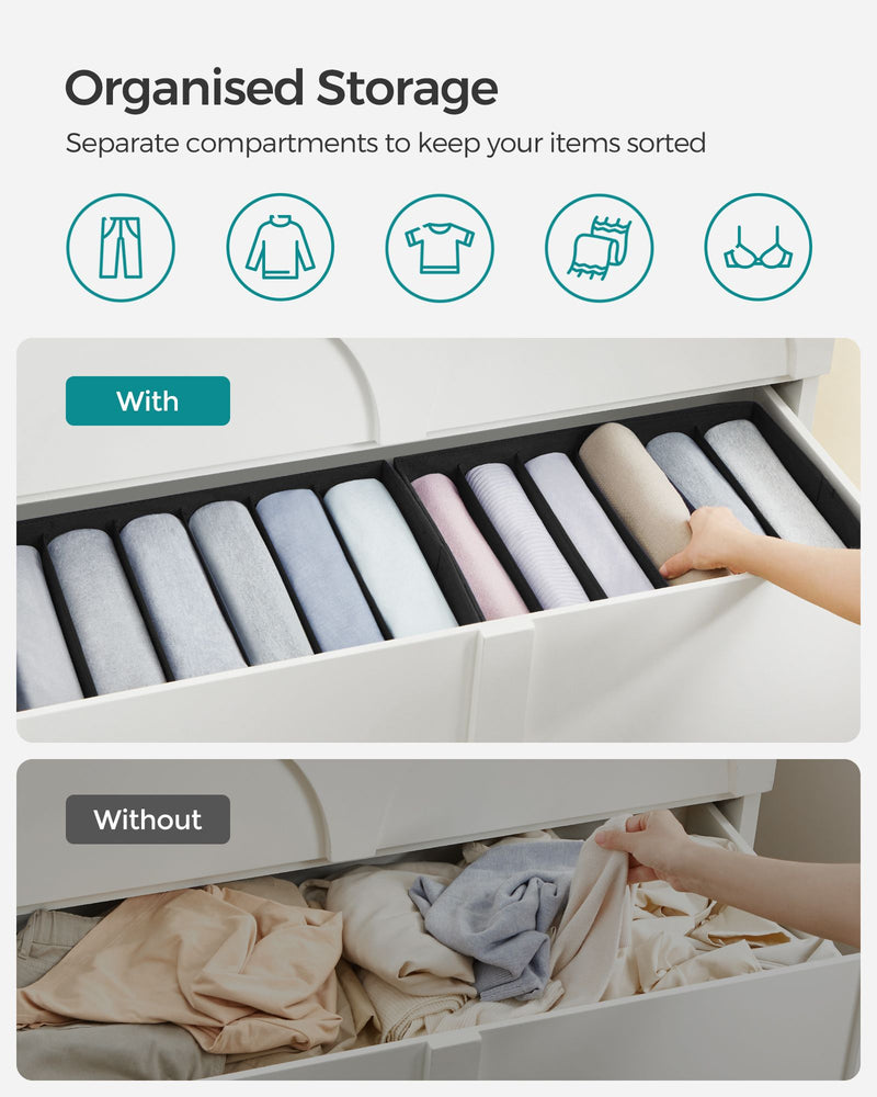 Set of 4 Black Drawer Organisers 42 x 30 x 17 cm for Home or Office Storage by Songmics