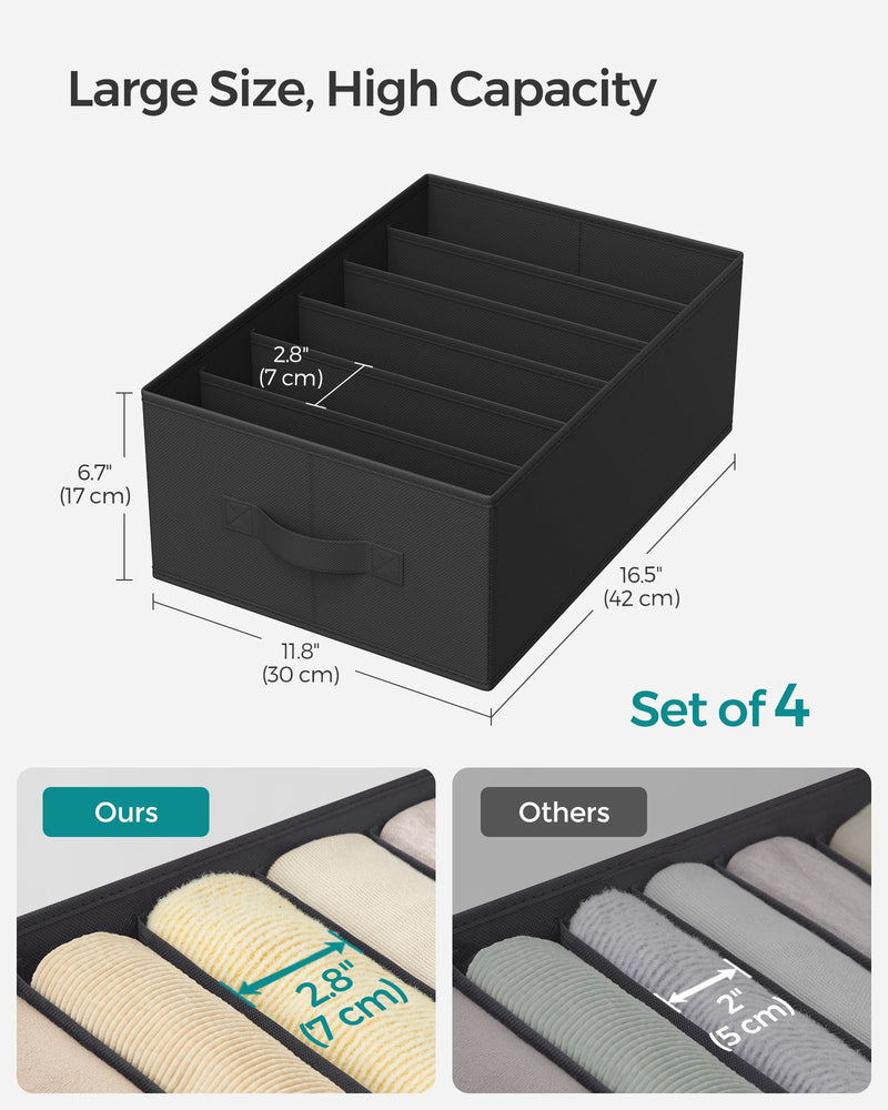 Set of 4 Black Drawer Organisers 42 x 30 x 17 cm for Home or Office Storage by Songmics