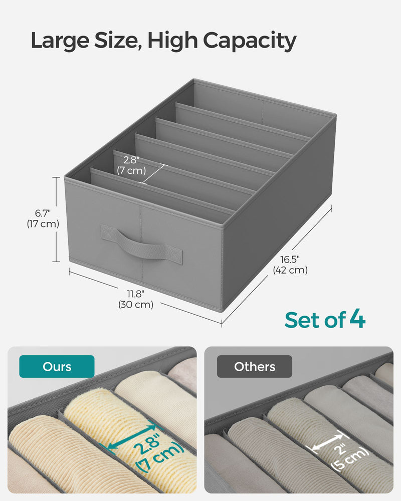 Set of 4 Dove Grey Drawer Organisers 42 x 30 x 17 cm for Bedroom or Office Storage by Songmics