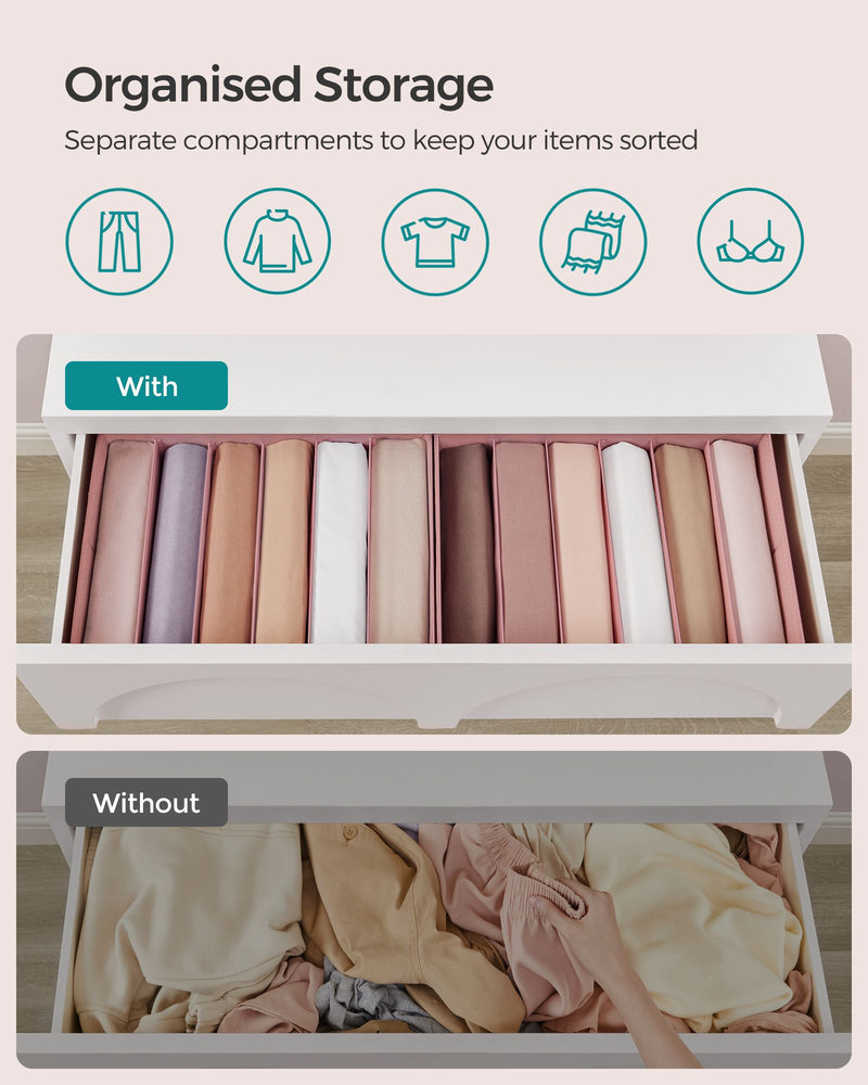 Set of 4 Pink Drawer Organisers with 6 Compartments for Home Storage by Songmics