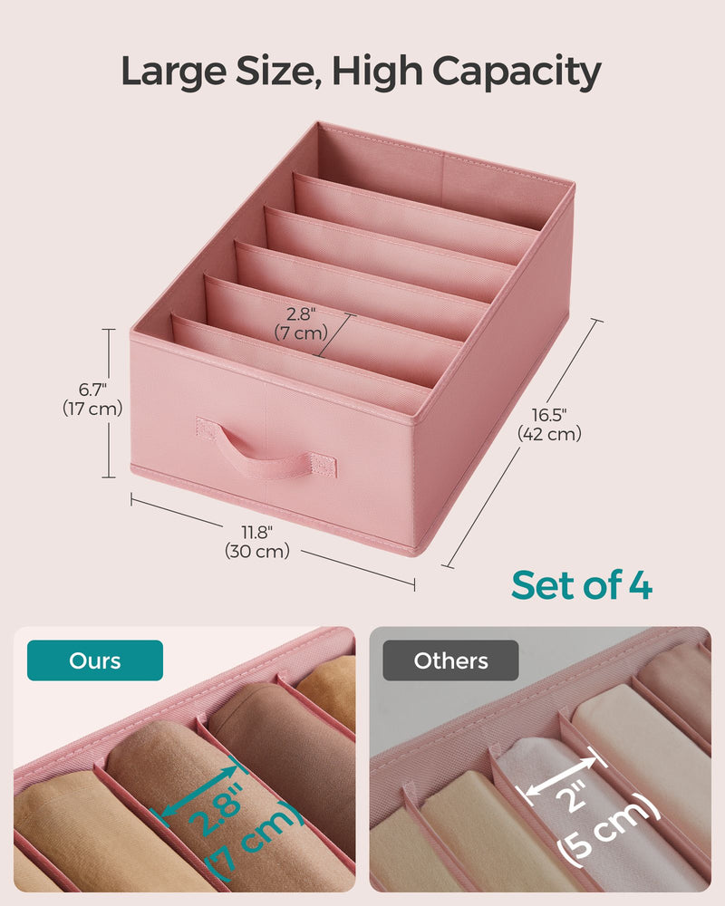 Set of 4 Pink Drawer Organisers with 6 Compartments for Home Storage by Songmics