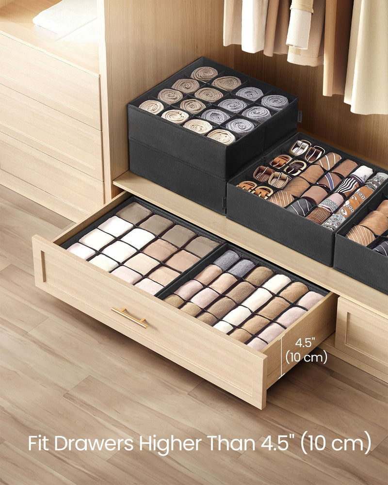 Set of 4 Black Drawer Organisers with 80 Compartments for Clothes and Accessories by Songmics