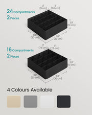 Set of 4 Black Drawer Organisers with 80 Compartments for Clothes and Accessories by Songmics