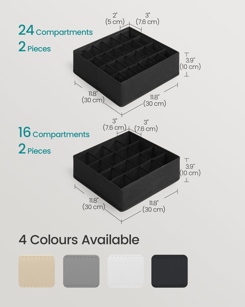 Set of 4 Black Drawer Organisers with 80 Compartments for Clothes and Accessories by Songmics