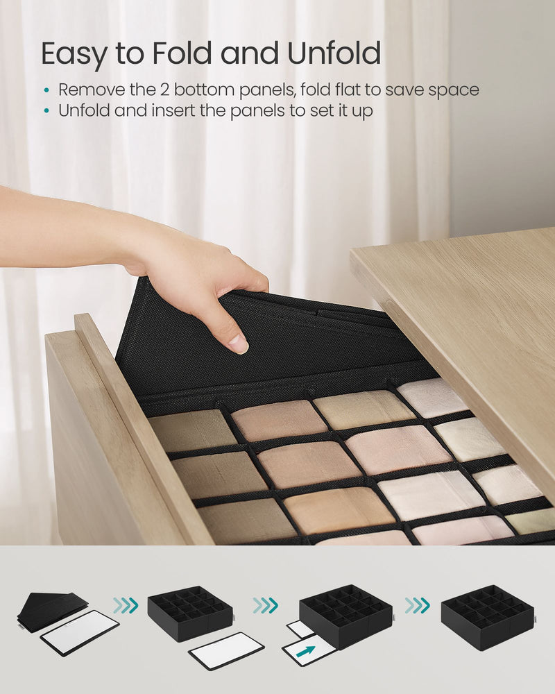 Set of 4 Black Drawer Organisers with 80 Compartments for Clothes and Accessories by Songmics