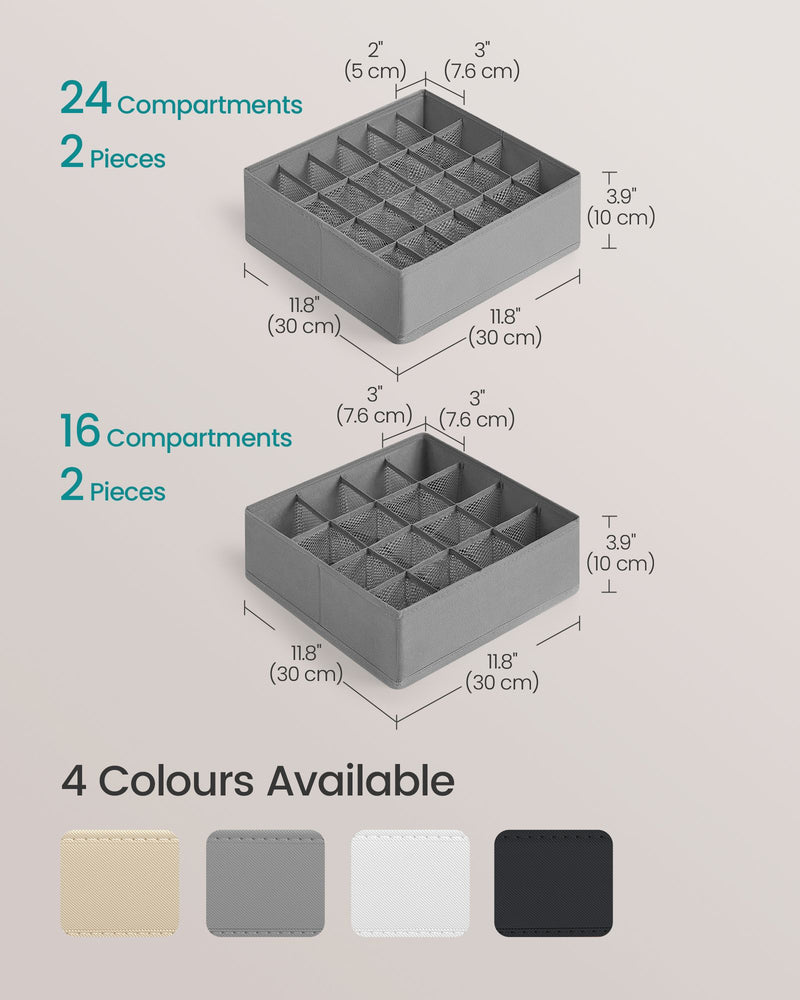 Set of 4 Drawer Organisers with 80 Compartments in Dove Grey for Home Storage by Songmics