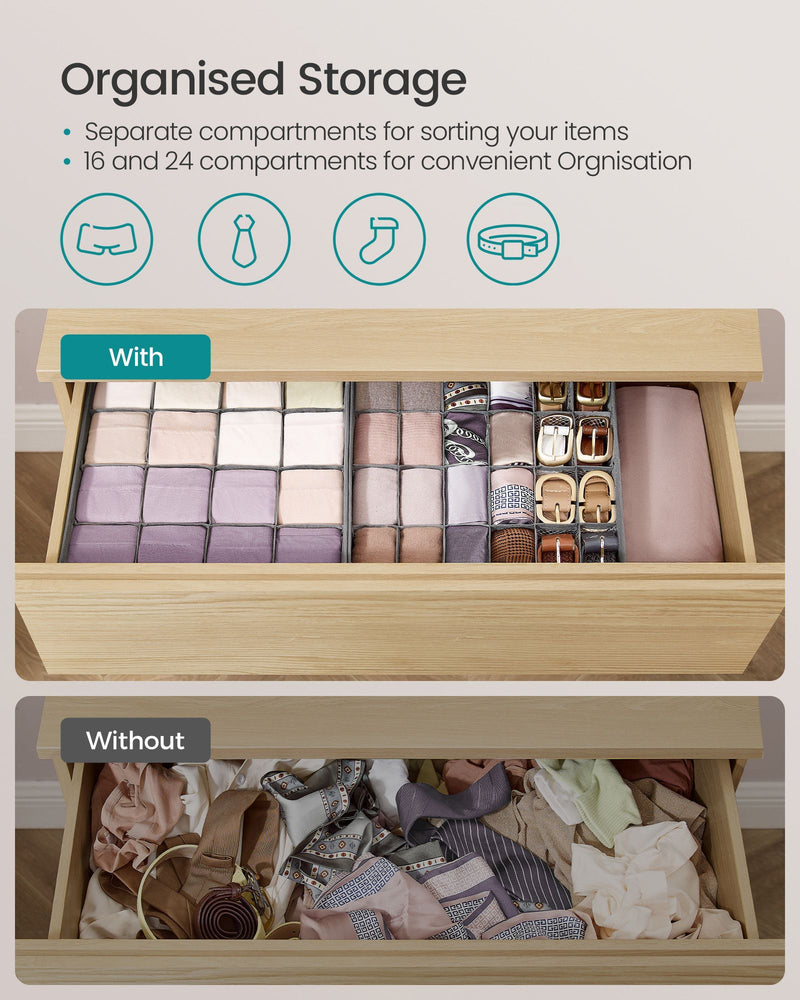 Set of 6 Dove Grey Drawer Organisers with 120 Compartments for Home Storage by Songmics