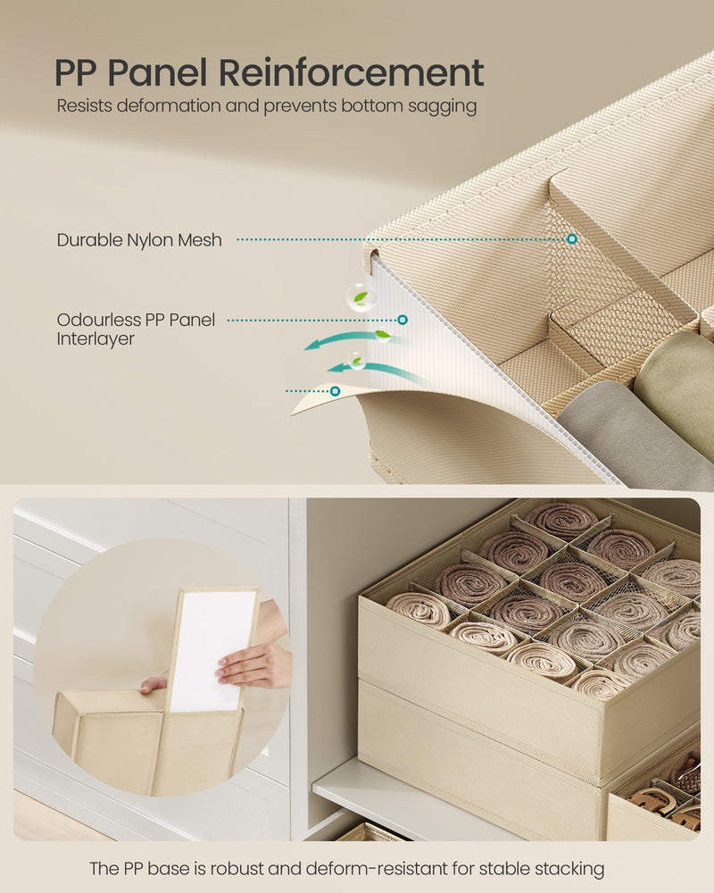Set of 6 Beige Drawer Organisers with 120 Compartments for Storage and Organisation by Songmics