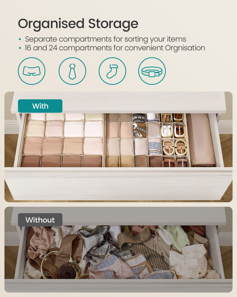 Set of 6 Beige Drawer Organisers with 120 Compartments for Storage and Organisation by Songmics