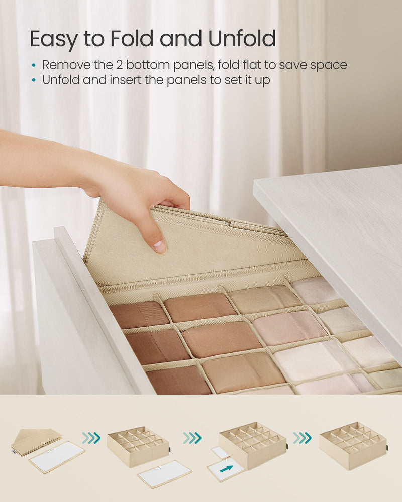 Set of 6 Beige Drawer Organisers with 120 Compartments for Storage and Organisation by Songmics