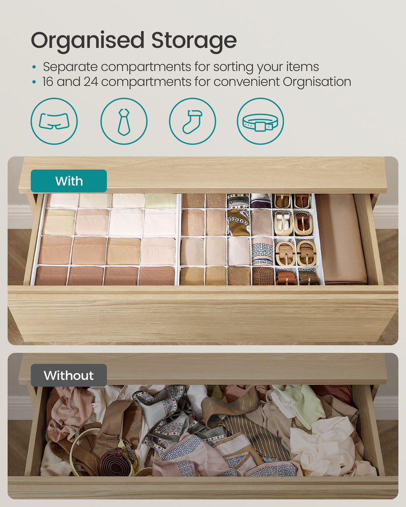 Set of 4 White Drawer Organisers with 80 Compartments for Home Storage by Songmics