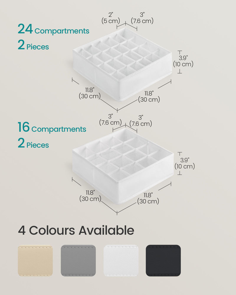 Set of 4 White Drawer Organisers with 80 Compartments for Home Storage by Songmics