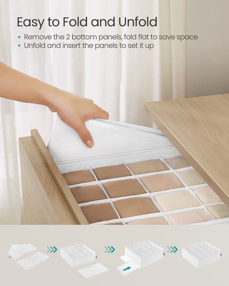 Set of 4 White Drawer Organisers with 80 Compartments for Home Storage by Songmics