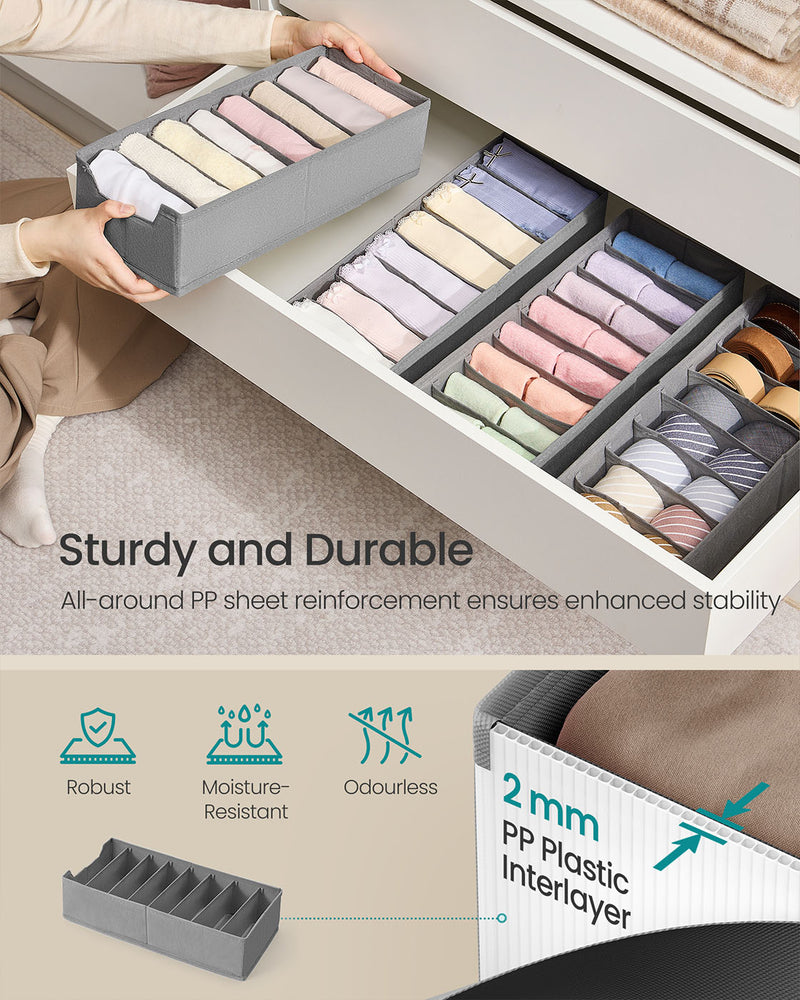 Foldable Fabric Drawer Organisers with Adjustable Dividers for Wardrobes and Drawers by Songmics