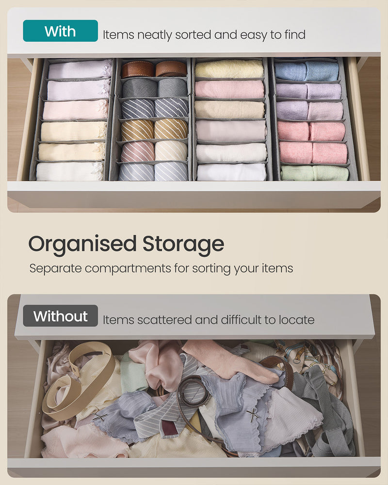 Foldable Fabric Drawer Organisers with Adjustable Dividers for Wardrobes and Drawers by Songmics