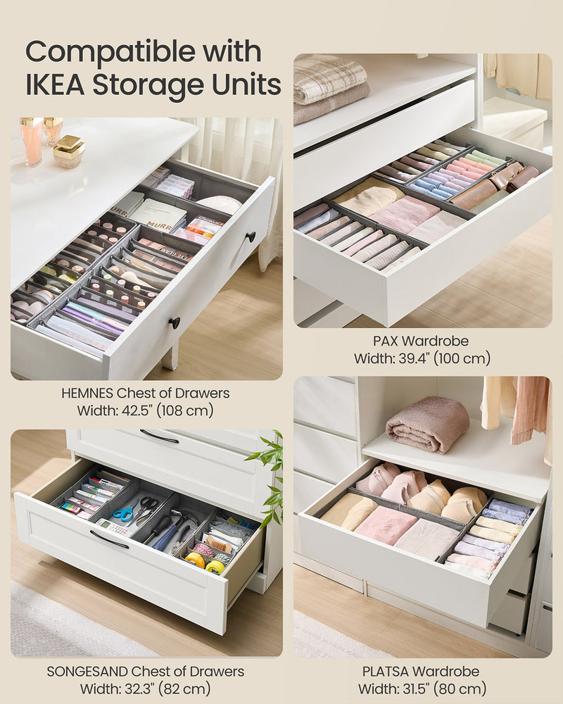 Foldable Fabric Drawer Organisers with Adjustable Dividers for Wardrobes and Drawers by Songmics