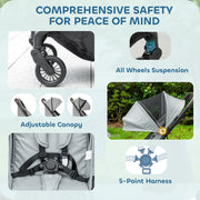 Foldable Baby Stroller with Adjustable Recline and Storage Basket Lightweight Light Grey AOSOM
