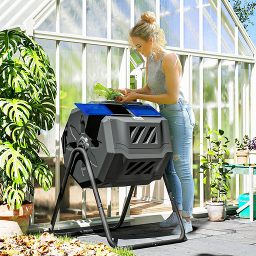 160L Dual Chamber Rotating Garden Composter in Blue by Outsunny