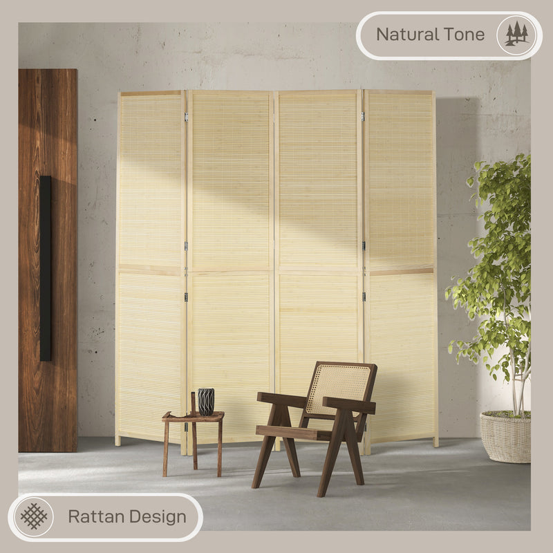 Bamboo Room Divider 4 Panel Folding Screen for Privacy and Space Separation Natural Wood AOSOM