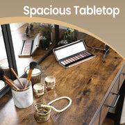 Rustic Dressing Table Set with Elegant Tri Fold Mirror, Stool, and 3 Drawers by Vasagle