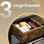 Rustic Dressing Table Set with Elegant Tri Fold Mirror, Stool, and 3 Drawers by Vasagle