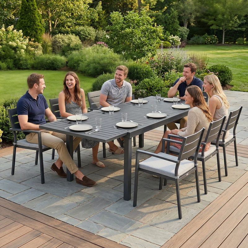 Extendable Garden Dining Table for 6 to 8 People with Slatted Top Aluminium Dark Grey Outsunny