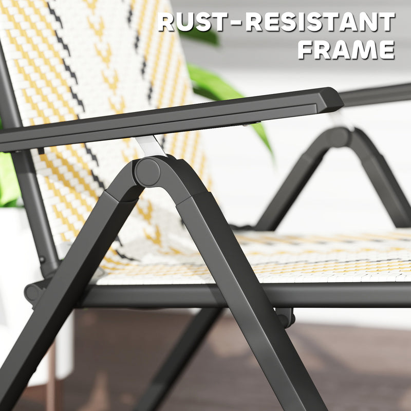 Outdoor Rattan Folding Chairs Set of 2 with 5 Position Backrest and Wide Armrests Orange by Outsunny