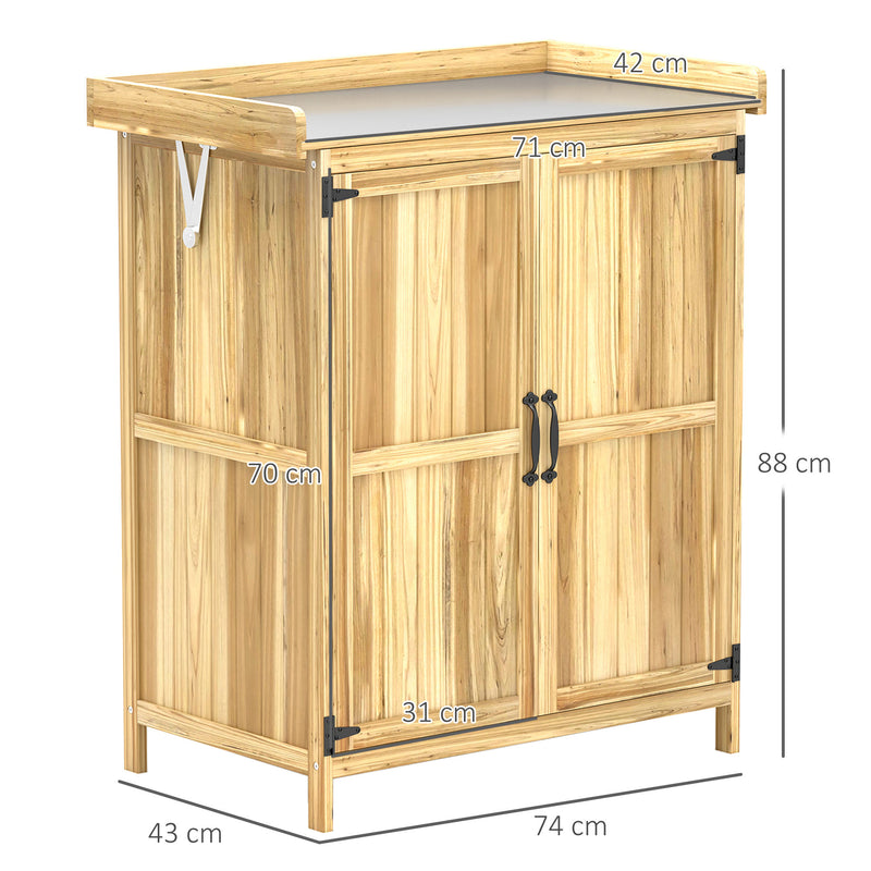 Fir Wood Small Garden Storage Shed with Metal Worktop Natural Finish by Outsunny