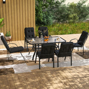 6 Seater Garden Dining Set with Cushions Ideal for Outdoor Meals - Black