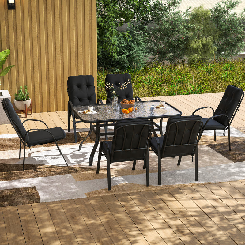 6 Seater Garden Dining Set with Cushions Ideal for Outdoor Meals - Black