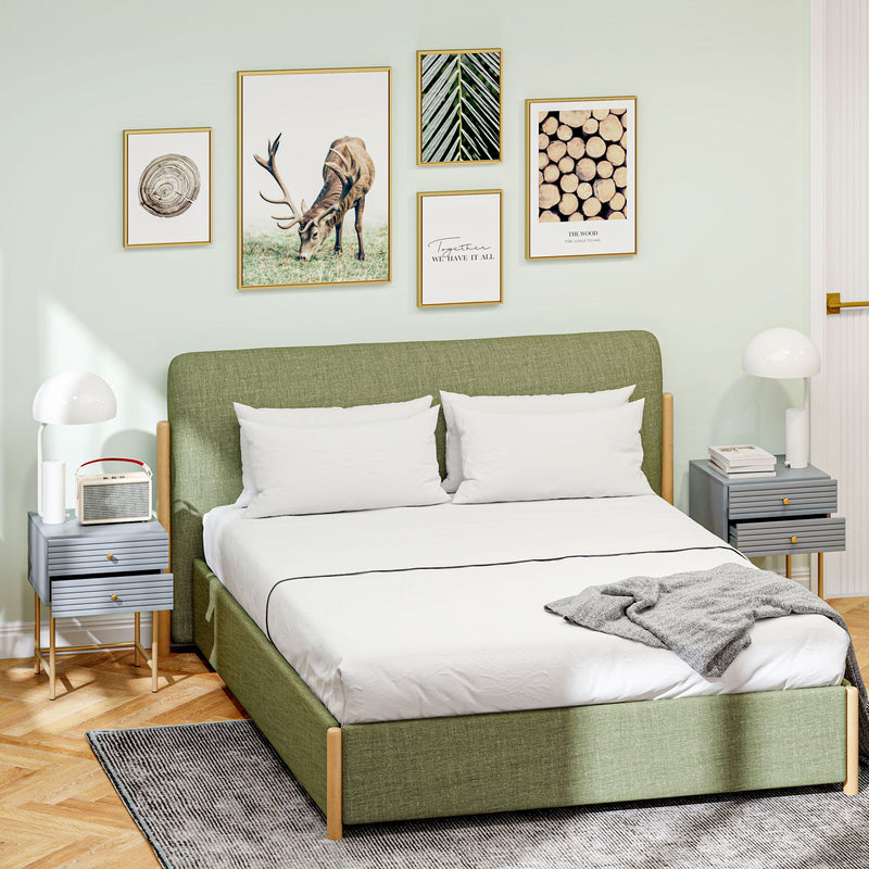 Set of Two Grey Bedside Tables with Gold Legs Storage by HOMCOM