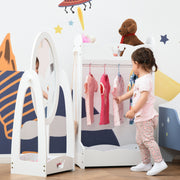 Kids White Clothes Rail With Rotating Full Length Mirror And Storage Shelves For Bedroom