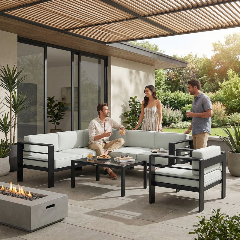 Aluminium Garden Furniture Set with Cushions for Modern & Comfortable Outdoor Seating Light Grey