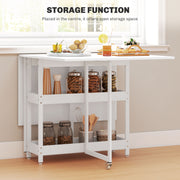 White Folding Drop Leaf Dining Table With Storage Shelves For Small Kitchens