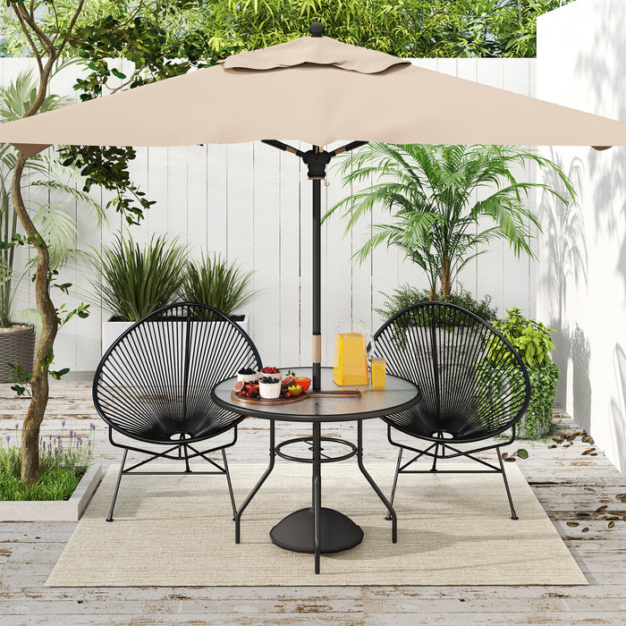 100 cm Round Garden Dining Table with Parasol Hole and Sturdy Tempered Glass Top Black by Outsunny