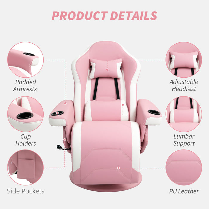 Pink PU Leather Manual Recliner Armchair with Adjustable Leg Rest and 360Â° Swivel by HOMCOM