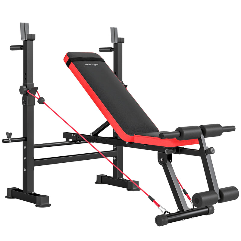Adjustable Weight Bench with Squat Rack and Dip Station for Home Gym Training Black AOSOM