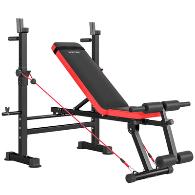 Adjustable Weight Bench with Squat Rack and Dip Station for Home Gym Training Black AOSOM