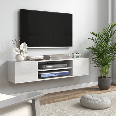 Wall Mounted TV Unit with Storage Shelves and Cable Management for TVs up to 60 Inch White