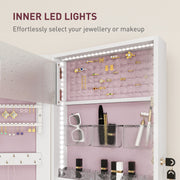White Lockable Jewellery Cabinet with LED Lights and Pink Lining 108 x 37cm by HOMCOM