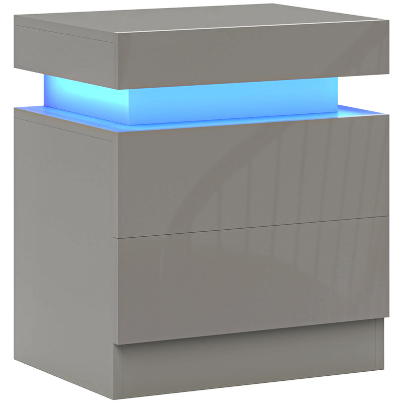 Bedside Table with Adjustable LED Lighting and Two Drawers for Organised Bedroom Storage Grey