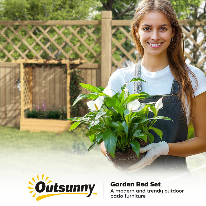 Wooden Raised Garden Planter With Trellis And Roof For Vegetables And Flowers Natural AOSOM