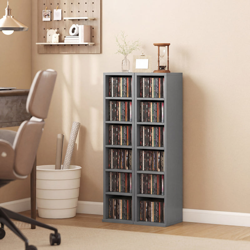 CD Storage Shelves Set of 2 with Adjustable Compartments for Organising Media Light Grey AOSOM