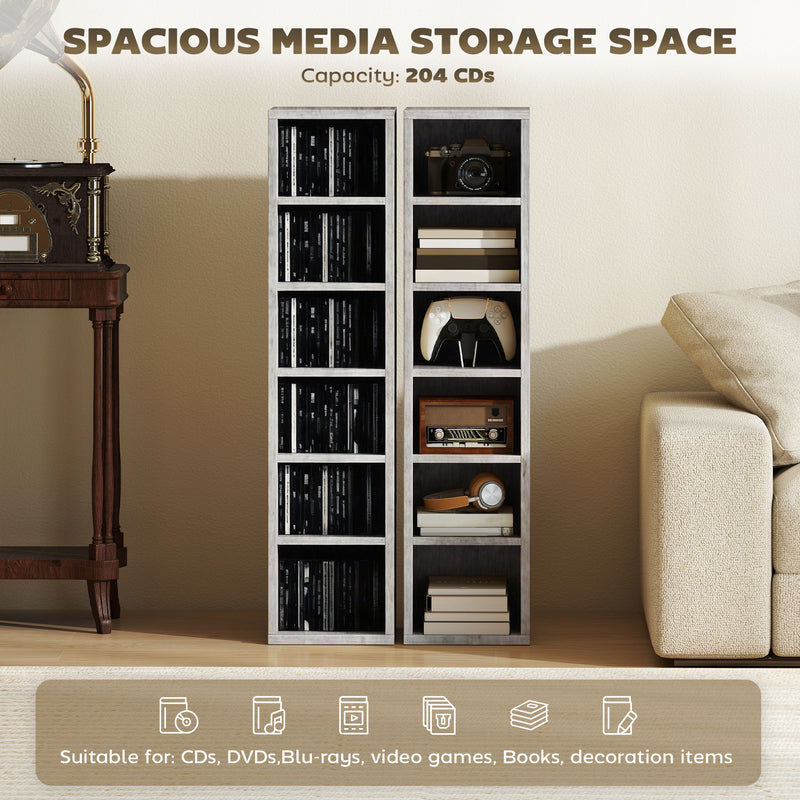 CD and Media Storage Shelves Set of 2 with Adjustable Compartments Grey