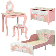 Kids Bedroom Furniture Set with Bed Toy Chest and Dressing Table for Ages 3 to 6 Pink AOSOM