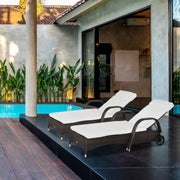 Rattan Sun Lounger Set with Adjustable Reclining Back and Cushions for Garden Patio Brown