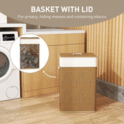 Brown Bamboo Laundry Basket with Lid and 72L Removable Liner for Bedroom or Bathroom